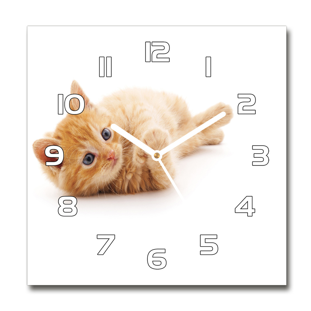 Zegar ścienny szklany okrągły Rudy kot