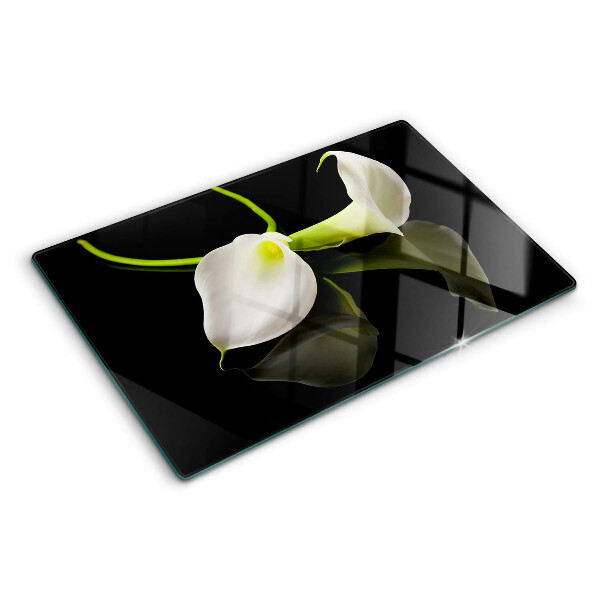 Szklana deska kuchenna z motywem lilii na czarnym tle
