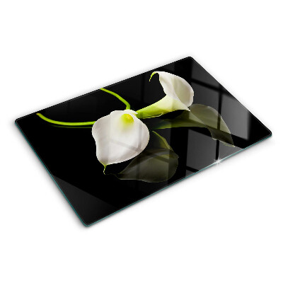 Szklana deska kuchenna z motywem lilii na czarnym tle