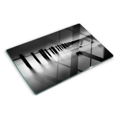 Szklana deska do krojenia z motywem Molo w czerni i bieli