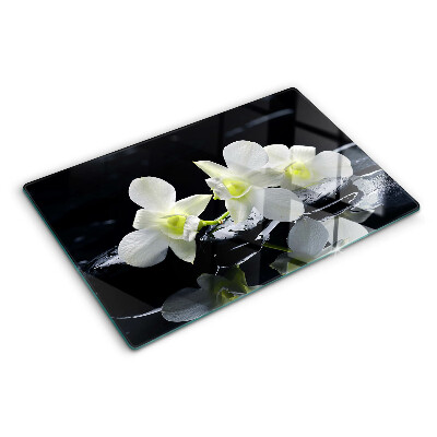 Deska kuchenna szklana z motywem orchidei na czarnym tle