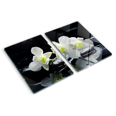 Deska kuchenna szklana z motywem orchidei na czarnym tle
