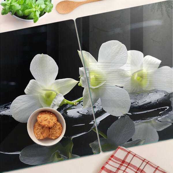 Deska kuchenna szklana z motywem orchidei na czarnym tle