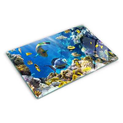 Szklana deska do krojenia z nadrukiem przedstawiającym podwodny świat rafy koralowej