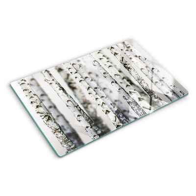 Szklana deska kuchenna z motywem białych brzóz w lesie