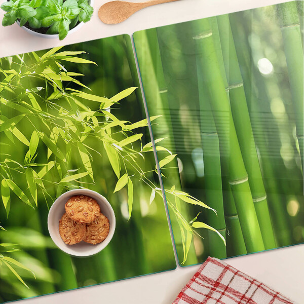 Szklana deska do krojenia z motywem bambusowych liści i zielonych liści