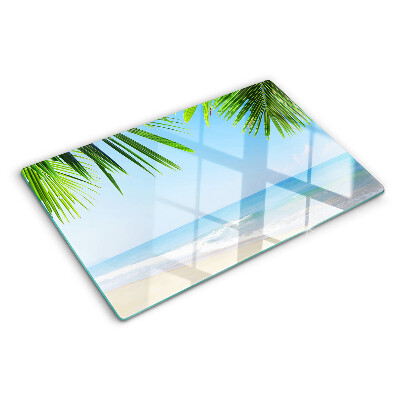 Szklana deska kuchenna z motywem tropikalnej plaży z palmami