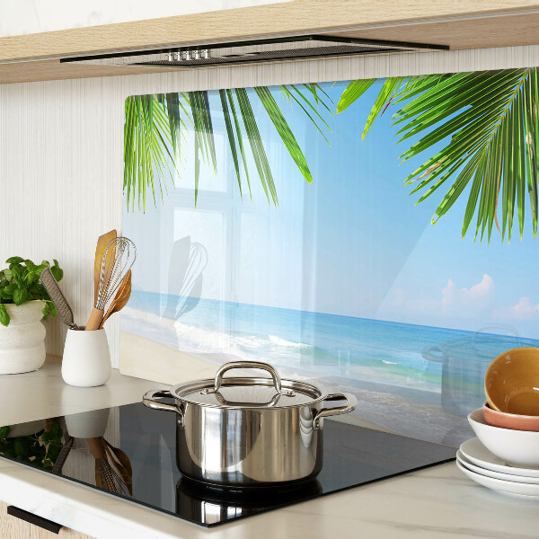 Szklana deska kuchenna z motywem tropikalnej plaży z palmami