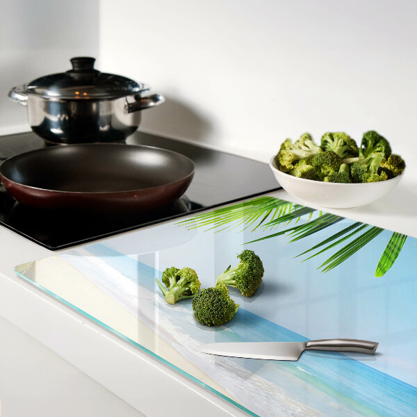 Szklana deska kuchenna z motywem tropikalnej plaży z palmami