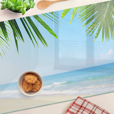Szklana deska kuchenna z motywem tropikalnej plaży z palmami