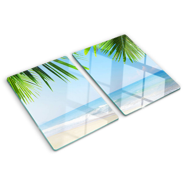 Szklana deska kuchenna z motywem tropikalnej plaży z palmami