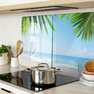 Szklana deska kuchenna z motywem tropikalnej plaży z palmami