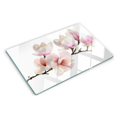 Szklana deska kuchenna z nadrukiem kwiatów magnolii na gałęzi