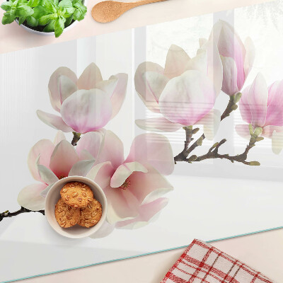 Szklana deska kuchenna z nadrukiem kwiatów magnolii na gałęzi
