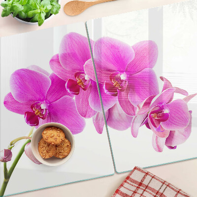 Szklana deska do krojenia z motywem orchidei w odcieniach różu