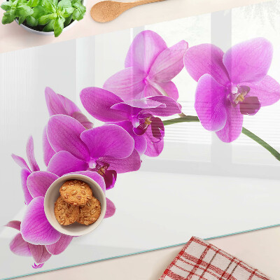 Szklana deska do krojenia z nadrukiem kwiatów orchidei w odcieniach różu