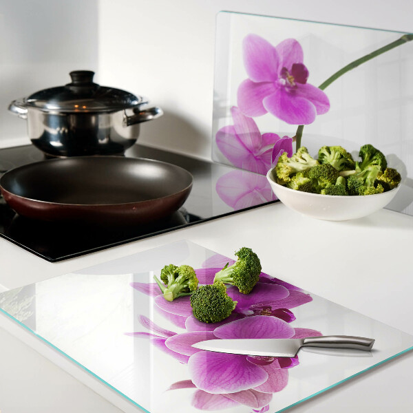 Szklana deska do krojenia z nadrukiem kwiatów orchidei w odcieniach różu