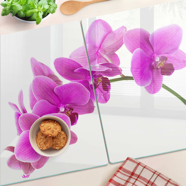 Szklana deska do krojenia z nadrukiem kwiatów orchidei w odcieniach różu