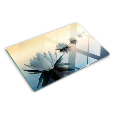 Deska kuchenna szklana z motywem kwiatów wodnych w pastelowych odcieniach