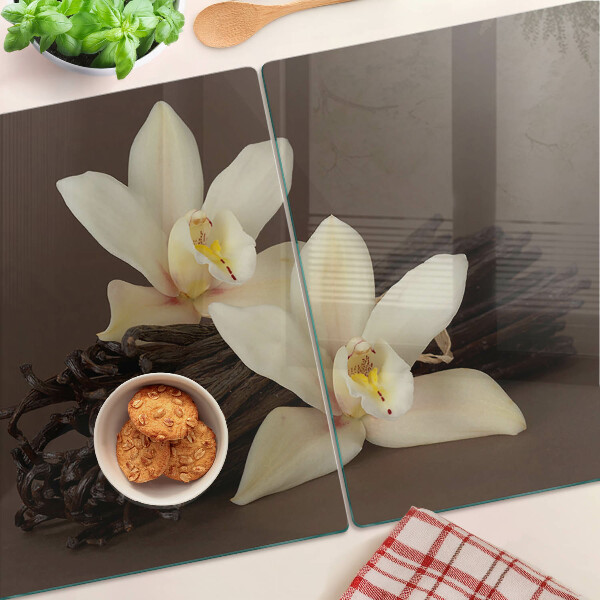 Deska kuchenna szklana z motywem orchidei i lasek wanilii