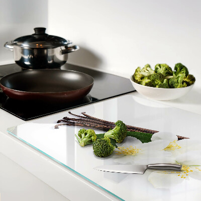 Szklana deska kuchenna z motywem kwiatów i lasek wanilii