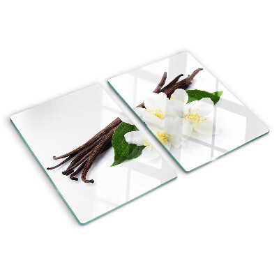 Szklana deska kuchenna z motywem kwiatów i lasek wanilii