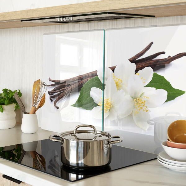 Szklana deska kuchenna z motywem kwiatów i lasek wanilii