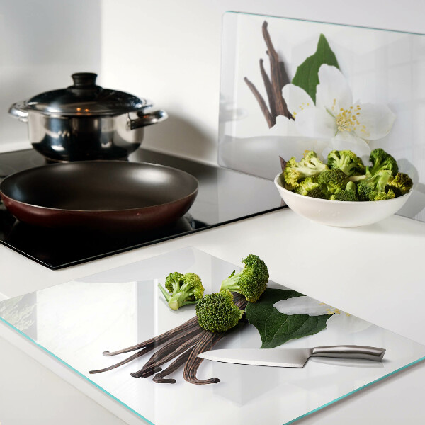 Szklana deska kuchenna z motywem kwiatów i lasek wanilii