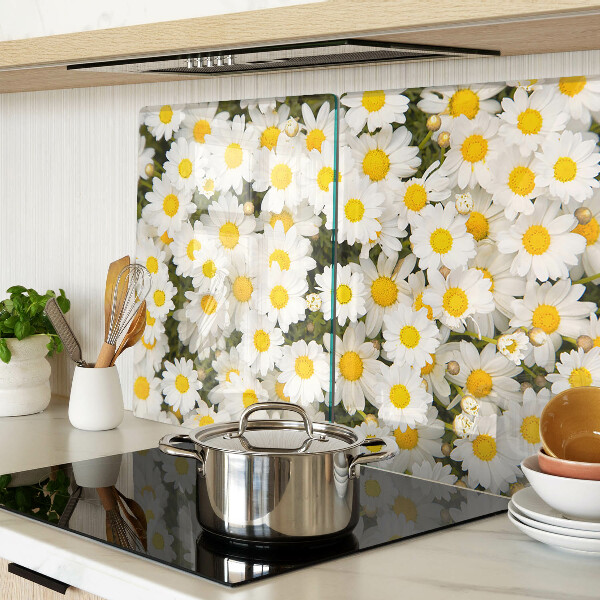 Szklana deska kuchenna ze wzorem stokrotek na białym tle