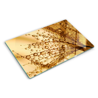 Deska kuchenna szklana z nadrukiem w krople wody na roślinie