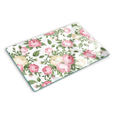 Szklana deska kuchenna z kwiatowym wzorem w kolorze różowym