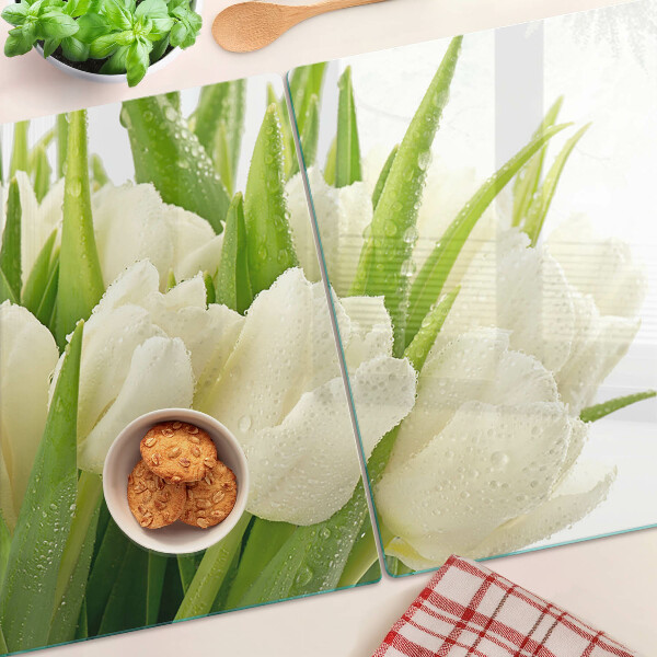 Szklana deska do krojenia Tulipany w kroplach wody