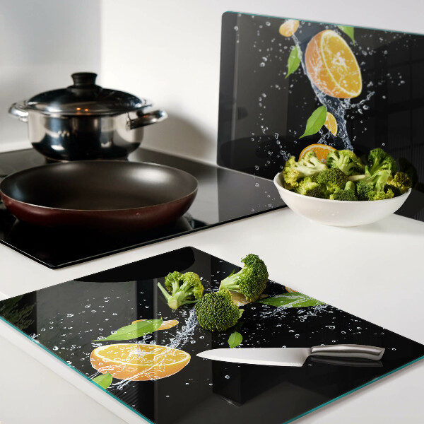 Szklana deska kuchenna z motywem cytrusów w wodzie