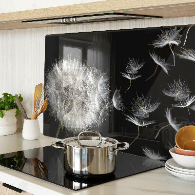 Deska kuchenna szklana z motywem dmuchawców na czarnym tle