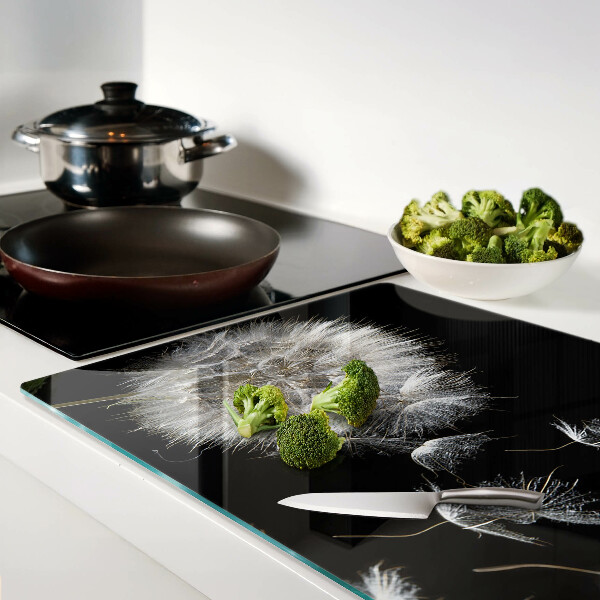 Deska kuchenna szklana z motywem dmuchawców na czarnym tle