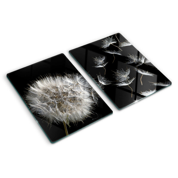 Deska kuchenna szklana z motywem dmuchawców na czarnym tle