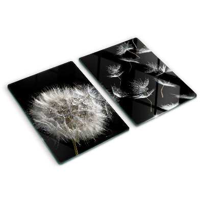 Deska kuchenna szklana z motywem dmuchawców na czarnym tle