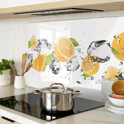 Szklana deska kuchenna z motywem cytryn z lodem