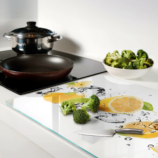 Szklana deska kuchenna z motywem cytryn z lodem