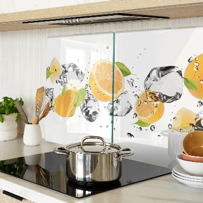 Szklana deska kuchenna z motywem cytryn z lodem