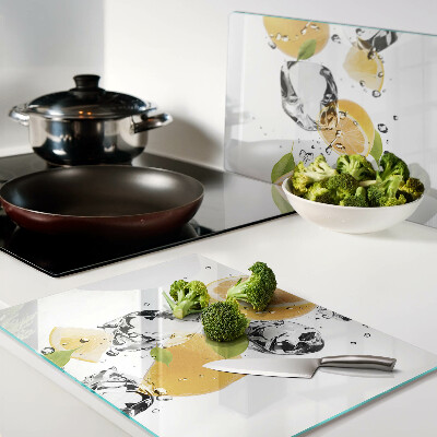 Szklana deska kuchenna z motywem cytryn z lodem