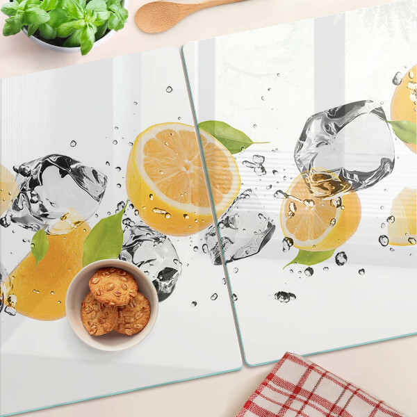Szklana deska kuchenna z motywem cytryn z lodem