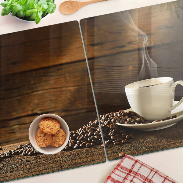 Szklana deska do krojenia z nadrukiem z motywem kawy i filiżanki