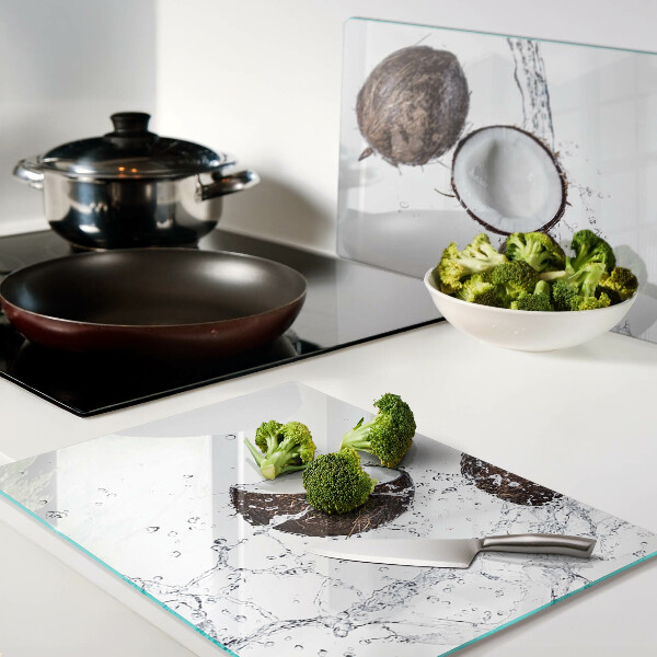 Szklana deska kuchenna z nadrukiem kokosów w wodzie