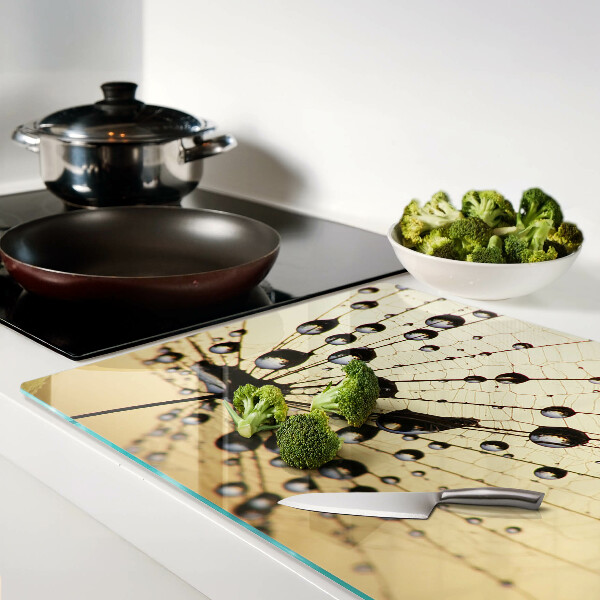 Deska kuchenna szklana z nadrukiem kropli wody na motywie pajęczyny