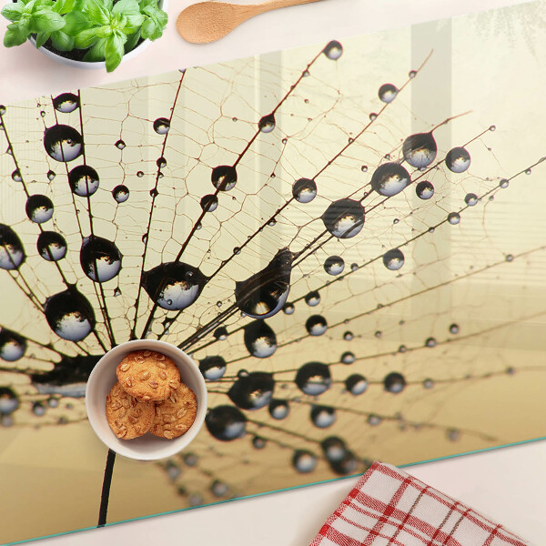 Deska kuchenna szklana z nadrukiem kropli wody na motywie pajęczyny