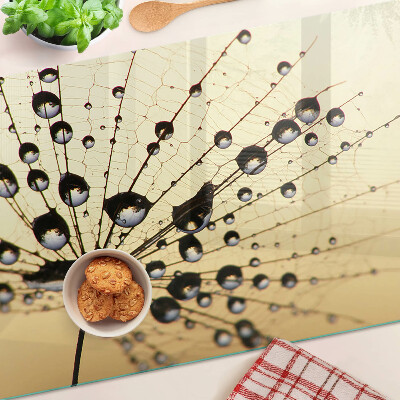 Deska kuchenna szklana z nadrukiem kropli wody na motywie pajęczyny