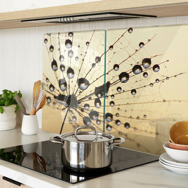 Deska kuchenna szklana z nadrukiem kropli wody na motywie pajęczyny