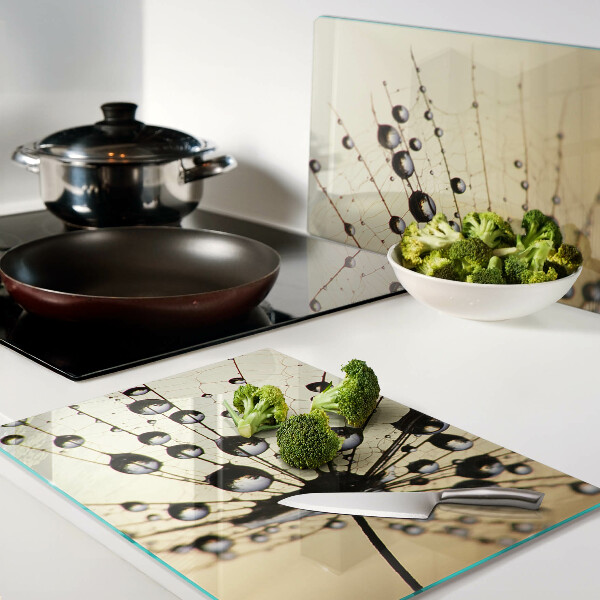 Deska kuchenna szklana z nadrukiem kropli wody na motywie pajęczyny
