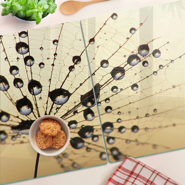 Deska kuchenna szklana z nadrukiem kropli wody na motywie pajęczyny
